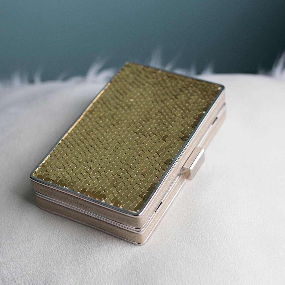 NWT Bebe Gold Sparkle Statement Clutch